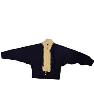 Vintage 1950s 1960s Kims Knit Navy And Cream Cardigan Batwing